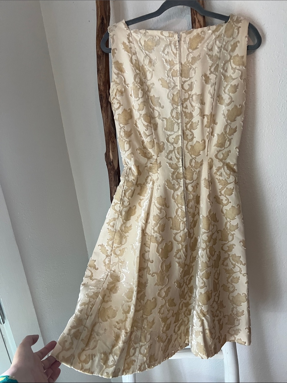 Vintage 1940s 50s Cream Velvet Brocade Sleeveless A-Line Mini Bridal Dress Small - Picture 8 of 10